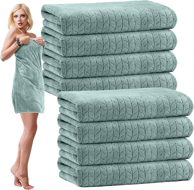 SmoothNovelty 16 Pack Microfiber Bath Towels Bulk 27'' x 60'' Oversized Size Bath Towel Highly Absorbent Extra Large Soft Drying for Beach Shower Summer Salon Sport Gym Party (Wheat,Green) by SmoothNovelty