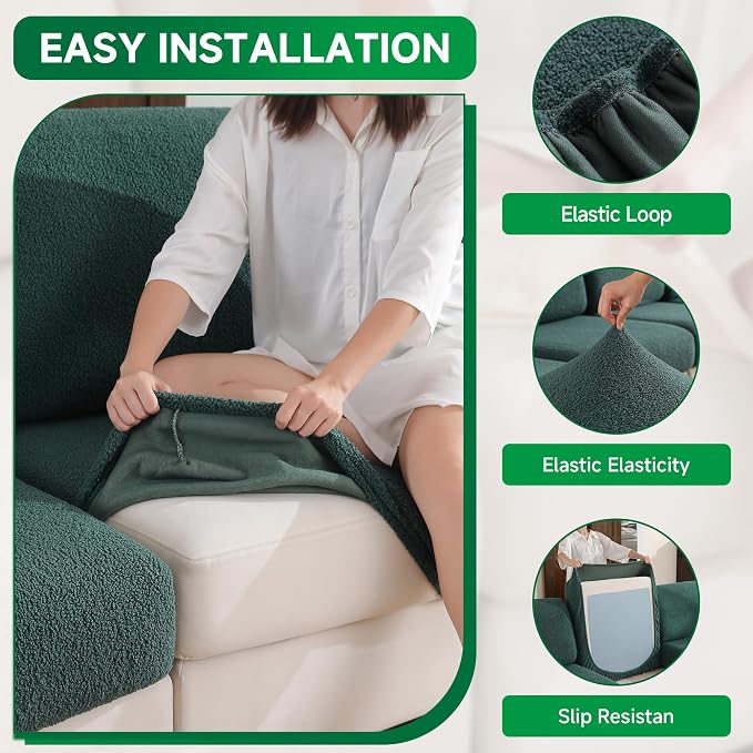 OHSIO Couch Cushion Covers for Sectional Sofa, Stretch Soft Sofa Slipcovers Washable Wear-Resistant Universal Furniture Protector for Living Room(1 Piece Large Cover, Green) - Image 4