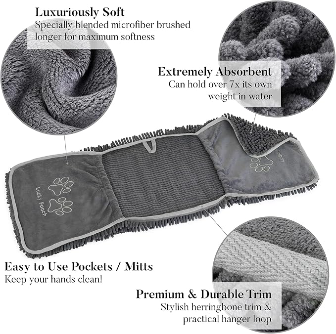 Lucky Pooch® Super Absorbent Shammy Dog Towel - Luxuriously Soft Hand Pockets – 34.5x12.5 – Quick Drying Microfiber Dog Bath Towel – Durable Dog Towels for Drying Dogs (Pack of 2, French Navy/Gray) - Image 4