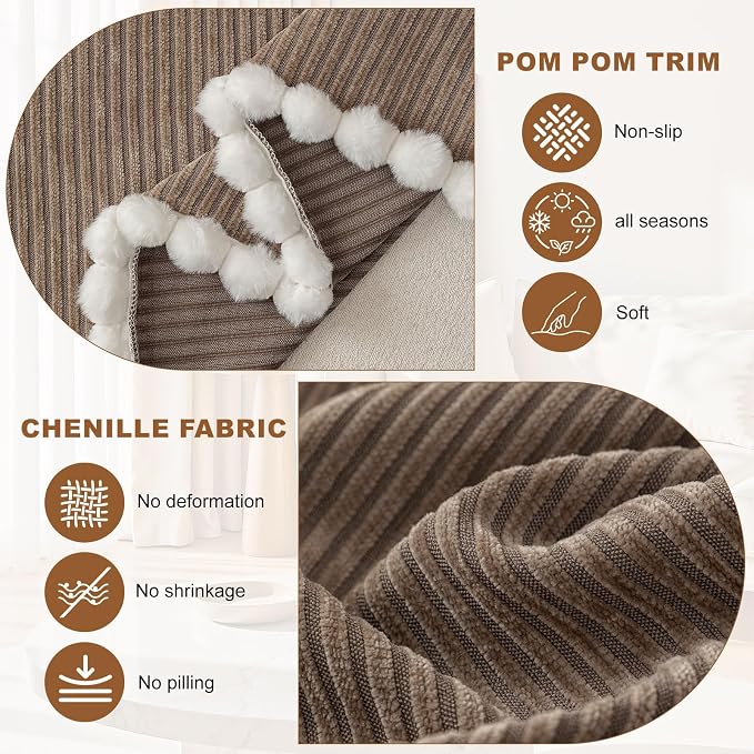 ROOMLIFE Boho Couch Covers for Sofa Washable for 2 Cushion Couch Chenille | Furniture Protector Sofa Couch Cover for Dogs, Soft Breathable Sofa Slipcover, Couch Throw Blankets with Tassels 71''X118'' - Image 3