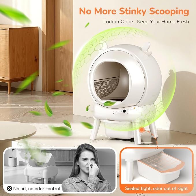 Automatic Self Cleaning Litter Box, Cat Litter Box with APP Control, 65L Globe & Dual Safety Sensors, Robot Litter Box, 1 Roll Garbage Bags and Litter Mat, <35DB, for Multiple Cats, White - Image 9