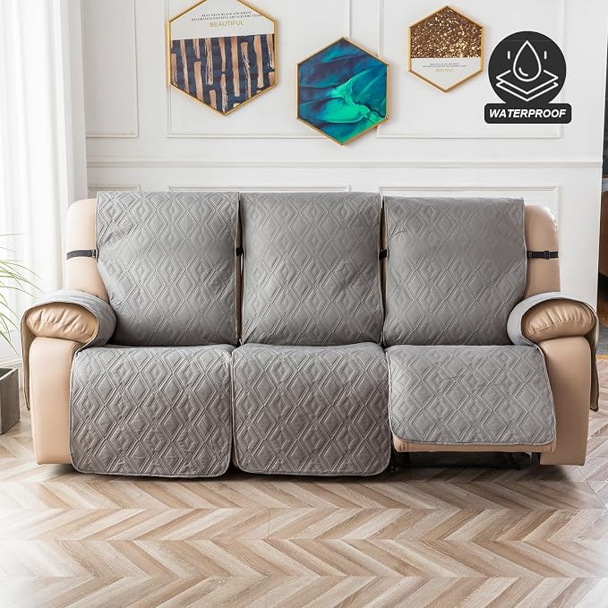 Genina Waterproof Couch Cover for Reclining Couch 3 Seater Non-Slip, Washable Recliner Sofa Covers for 3 Cushion Couch, Furniture Covers Couch Protector for Dogs Pets Kids (Light Gray, Recliner Sofa) - Image 8
