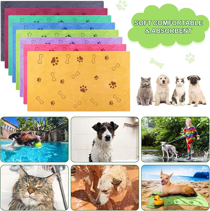 Chumia 8 Pcs Microfiber Dog Towels for Drying Dogs Cats 18 x 28 Inch Pet Towels Bulk for Medium Puppy Absorbent Fast Drying Paw Bath Bathing Supplies for Pets(Dog Paw and Bone,Colorful) - Image 4