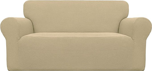 Easy-Going Stretch Loveseat Couch Covers Washable Beige | 1-Piece Loveseat Covers for 2 Cushion Couch Furniture Protector RV Sofa Slipcover Soft with Bottom for Kids Pets by Easy-Going