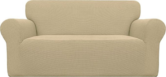 Easy-Going Stretch Oversized Loveseat Couch Covers Washable Beige | 1-Piece Large Loveseat Cover for 2 Cushion Couch Furniture Protector RV Sofa Slipcover Soft with Bottom for Kids Pets by Easy-Going