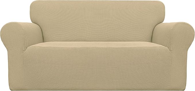 Easy-Going Stretch Oversized Loveseat Couch Covers Washable Beige | 1-Piece Large Loveseat Cover for 2 Cushion Couch Furniture Protector RV Sofa Slipcover Soft with Bottom for Kids Pets by Easy-Going