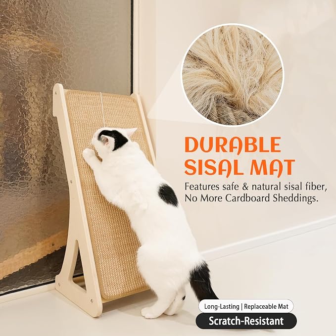 PETKARAY Cat Scratcher, Sisal Cat Scratching Ramp, L Shape Scratch Pad for Indoor Kitty, 27" Wall Furniture Protector with Mouse Toy - Image 3