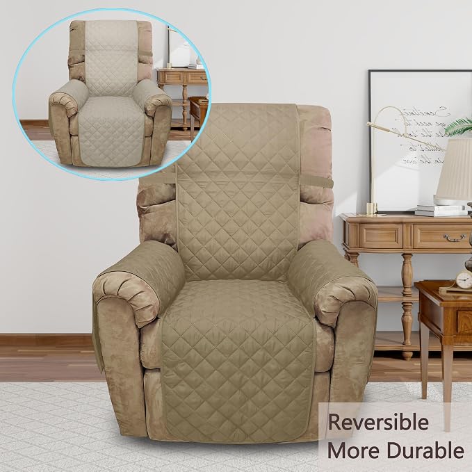 Reversible Chair Covers for Recliner Oversized, Camel/Beige | Recliner Oversized Covers for Living Room with Elastic Straps, Water Repellent, Chair Protectors Covers for Dogs - Image 2