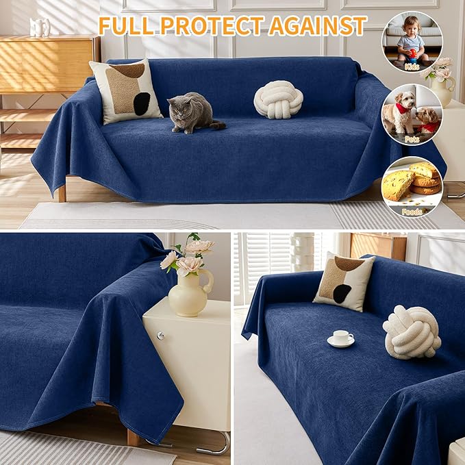 Deep Dream Cat-Scratch Resistant Armchair Couch Cover, Waterproof Sofa Cover for Dogs, Pet Friendly Couch Protectors Anti Slip Thickened Slipcovers for Dogs Pets, 71" x 91", Blue - Image 6