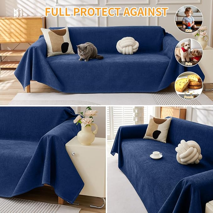 Deep Dream Cat-Scratch Resistant Couch Cover, Waterproof Sofa Cover for 3 Cushion Couch Washable, Pet Friendly Couch Protectors Anti Slip Thickened Love Seat Slipcovers for Dogs Pets,71" x 134",Blue - Image 5