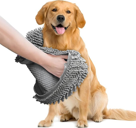 Muddy Mat Doggy Dryer, Highly Absorbent Microfiber Washable Dog Shammy Quick Drying Towel Absorber - Extra Soft Plush Wrap Chenille Bath Towels to Dry Soggy Large Pets & Small Puppy-Grey 19"x46" by MuddyMat%C2%AE