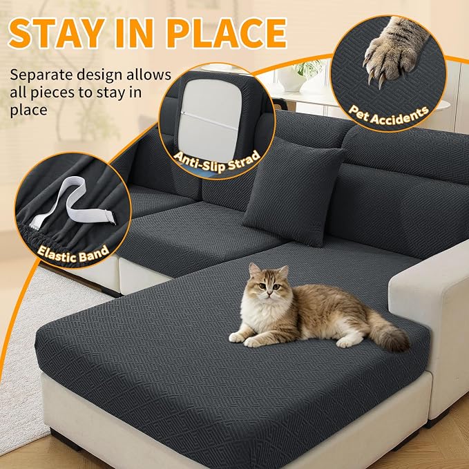 XINEAGE Couch Cushion Covers Seat Cushion Cover Thick Stretch Sofa Slipcovers 2 Piece Individual Couch Covers with Elastic Bottom(2 Seat Cushion/Backrest,Dark Gray) - Image 5