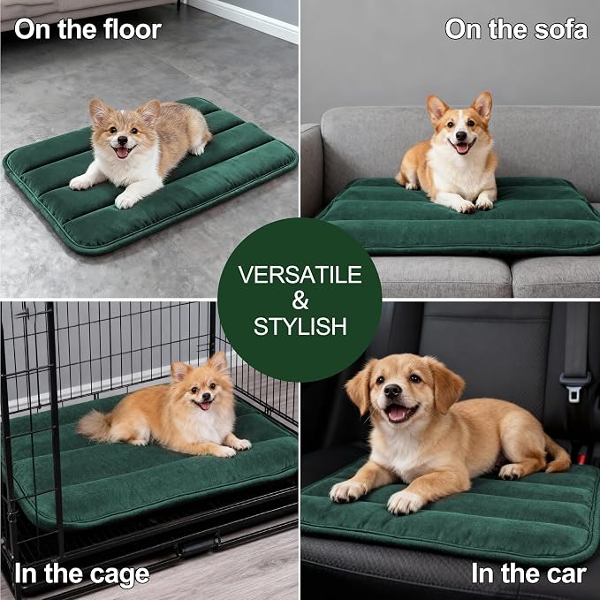 Dog Bed Mat, Reversible Dog Crate Pad with Washable Kennel Mat and Soft Foam, Flat Pet Bed for Dogs & Cats, for Crates Carriers & Travel (Green, 23" L*14" W*1.5" Th) - Image 8