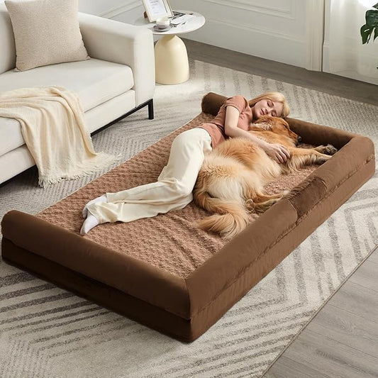 BFPETHOME Orthopedic Washable Human Dog Bed for Adult & Dog Cozy Sleep | Human Size Waterproof Big Soft Pet Couch Bed for Adult & Dogs Relax with Removable Cover Supportive Foam Brown 61x43 Inch by BFPETHOME