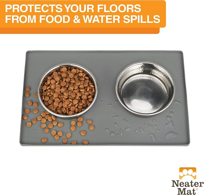 Neater Pet Brands Neater Mat Pet Mats for Food and Water, Cat & Dog Bowl Mat Waterproof Silicone, Feeding Tray, Dog Food Mats for Floors, Placemat w/Raised Edge for Under Bowls, 32" x 24", Grey - Image 2