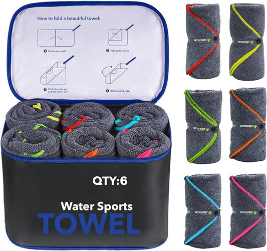 4Monster 4-Pack Quick Dry Microfiber Travel Towels – Super Absorbent, Ultra-Soft Camping Towel Set with Water-Resistant Bag, Lightweight & Compact for RV, Gym, Beach, Pool, Swimming, and Family Trips by 4Monster