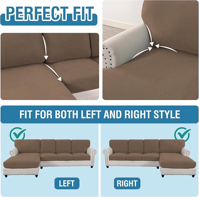 H.VERSAILTEX Sectional Couch Covers 4 Pieces Sofa Seat Cushion Covers L Shape Separate Cushion Couch Chaise Cover for Both Left/Right Sectional Couch (Seat Only: 1 Chaise + 3 Sofa, Macchiato) - Image 5