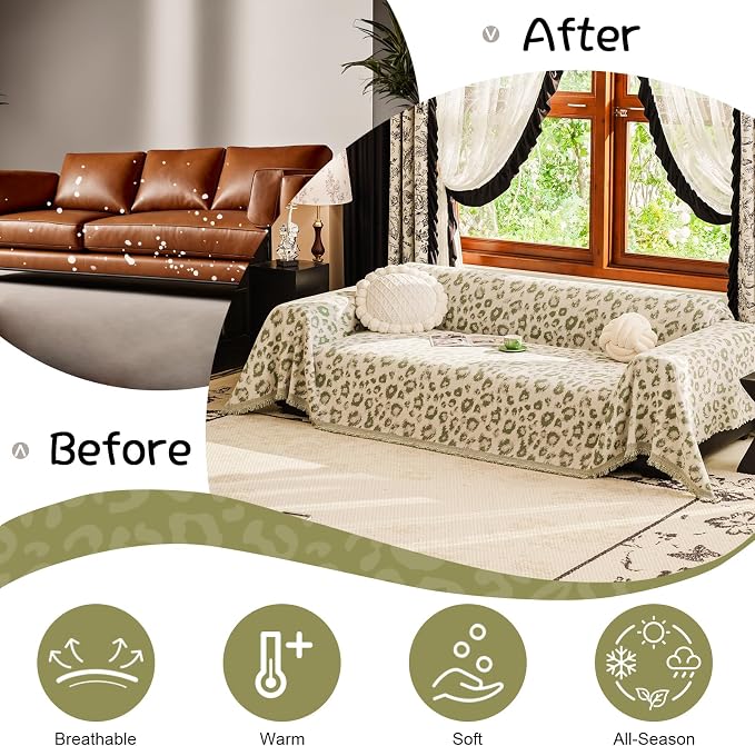 VClife Aesthetic Leopard Couch Cover for Dog, Washable Sofa Cover for Oversize Couch, Aesthetic Green Animal Theme Furniture Protector, Comfortable All Season Couch Slip Cover Futon Cover for Sofa - Image 4