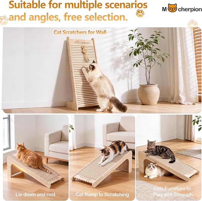 Cork Cat Scratching Board-Cat Scratcher Post-Cat Toy Scratch Pad for Indoor | Cat Scratching Posts-Cat Ramp-Cat Scratch Cardboard with Toy,Replaceable Use-Eco-Friendly Sustainable-Protect furniture white - Image 3