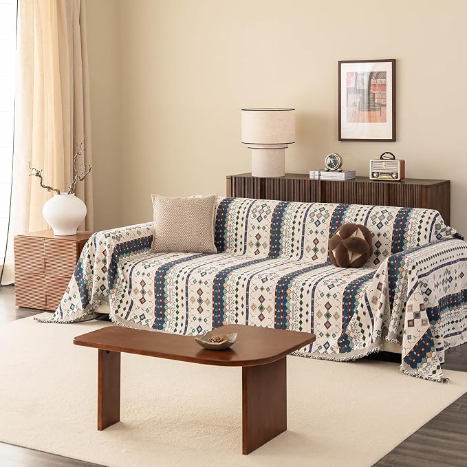 ROOMLIFE Couch Cover 3 Cushion Sofa, Washable Non Slip Furniture Sofa Protector Cover, Soft Chenille Sofa Slipcovers Sectional L Shape Dogs Couch Cover Throw Blanket with Tassels 71''X150'' - Image 2