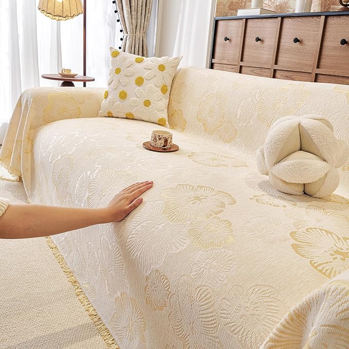 ROOMLIFE Boho Couch Covers for Sofa Washable for 3 Cushion Couch Chenille | Furniture Protector Sofa Couch Cover for Dogs, Soft Breathable Sofa Slipcover, Couch Throw Blankets with Tassels 71''X134'' - Image 2