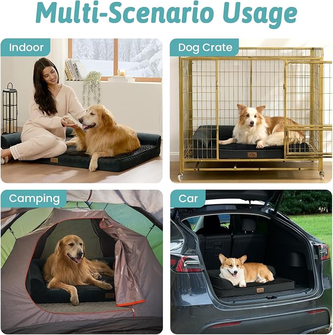 COZY KISS Orthopedic Dog Bed for Large Medium Size Dog, Dogs Crate Bed, L Shaped Foam Anti-Slip Bottom Pet Cat Sofa with Washable Removable Cover, Suitable for Pet Up to 75 lbs, 36x27x6.5 inch, Black - Image 7