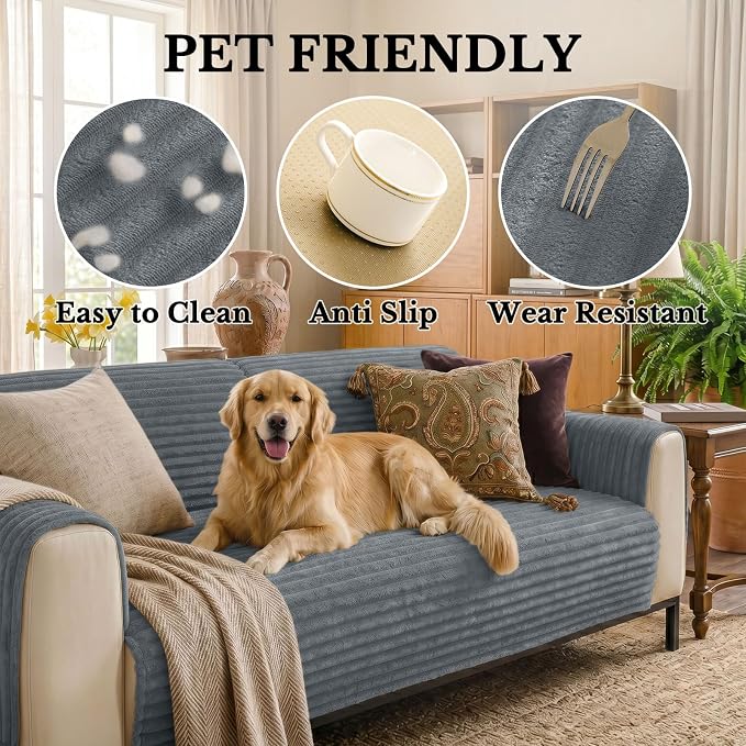 Smiry Waterproof Couch Cover for Dogs, Washable Non Slip Plush Protector | Waterproof Protection, Plush Flannel, Non Slip Backing, Pet Hair & Scratch Protection, Soft Cover (36" x 88") - Image 5