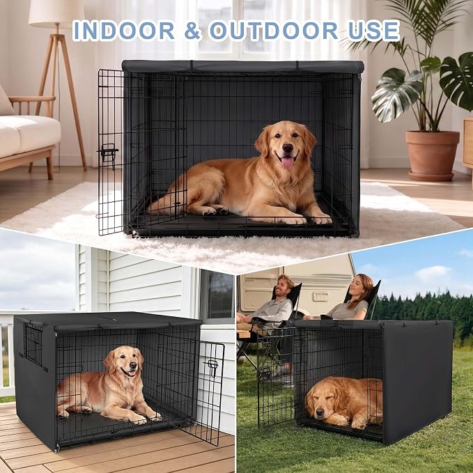 Explore Land Dog Crate Cover Heavy Duty Polyester Pet Kennel Sunshade Universal Fit for 54 inches Wire Cage (Black) - Image 6