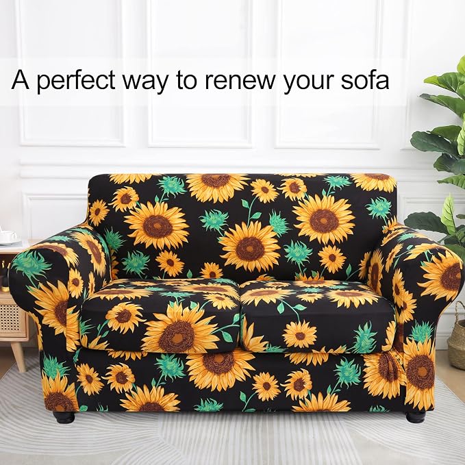hyha Stretch Couch Cover, Sofa Covers for 2 Separate Cushion Couch Washable | Loveseat Cover, Floral Pattern, Printed, 3 Pieces, 2 Seater Furniture Protector with Elastic Bottom for Dogs, Pet Friendly - Image 8