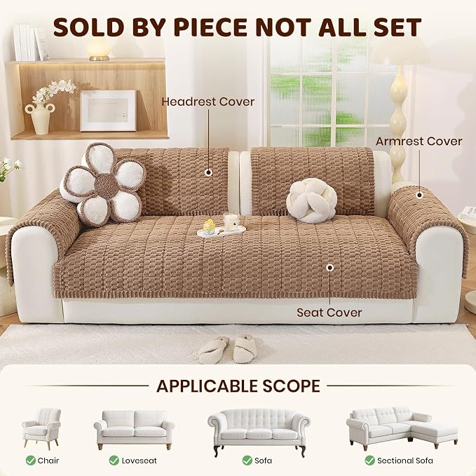 Royhom Couch Cover for Dogs Washable，Non Slip Sofa Protector for Pets | Durable & Easy Care, Soft Furniture Cover for Leather & Fabric Couches Against Claws, Spills & Fur, 35.4x35.4 Inch, Brown - Image 2