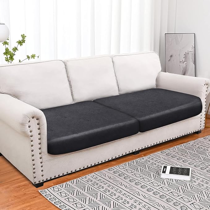 molasofa Leather Like Couch Cushion Covers Sofa Slipcovers Sets Couches Furniture Protector Covers for Sectional Armchair Loveseat Stretch Spandex Fabric, Machine Washable (2 Cushion Sofa, Dark Grey) - Image 3