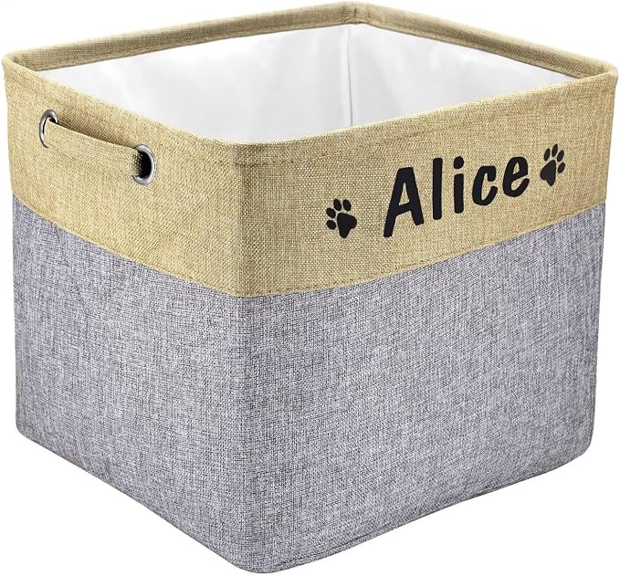 PET ARTIST Collapsible Dog Toy Storage Basket Bin with Personalized Pet's Name - Rectangular Storage Box Chest Organizer for Toys, Clothing, Apparel & Accessories (Grey Big One) by PETARTIST