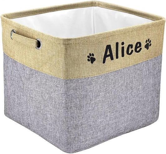 PET ARTIST Collapsible Dog Toy Storage Basket Bin with Personalized Pet's Name - Rectangular Storage Box Chest Organizer for Toys, Clothing, Apparel & Accessories (Grey Big One) by PETARTIST