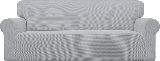 Easy-Going Stretch Couch Covers for Sofa Washable Large Silver Gray | 1-Piece Sofa Covers for 3 Cushion Couch Furniture Protector Couch Slipcover Soft with Bottom for Kids Pets by Easy-Going