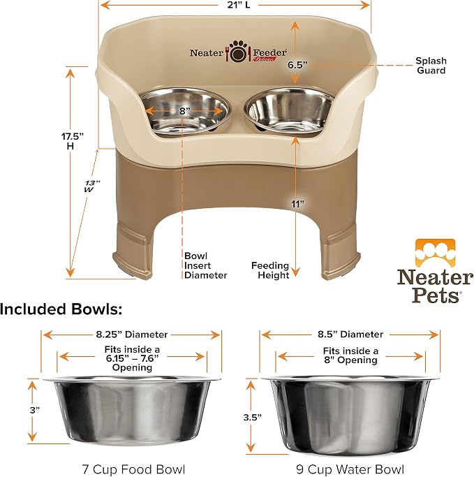 Neater Feeder Deluxe Mess-Proof Elevated Dog Bowls for Large Dogs (40+ lbs), 2 Height Adjustable (14.5” & 17.5”) No-Spill Raised Dog Bowl Stand, Stainless Steel Food Bowl Set, Made in USA, Cappuccino - Image 8