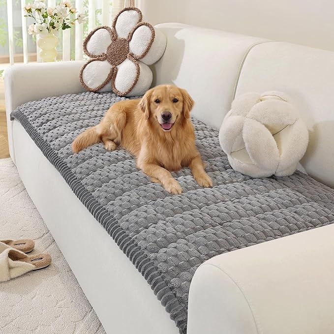 OstepDecor Couch Cover for Dogs, Washable Non Slip Sofa Cover for Pets, Soft Couch Covers for Sofa, Loveseat and Sectional, Furniture Protector Against Pet Hair & Scratches (27.6" x 82.7", Grey) by OstepDecor