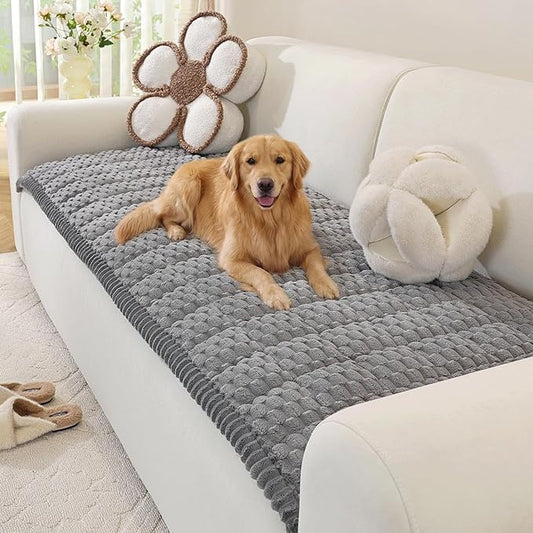 OstepDecor Couch Cover for Dogs, Washable Non Slip Sofa Cover for Pets, Soft Couch Covers for Sofa, Loveseat and Sectional, Furniture Protector Against Pet Hair & Scratches (27.6" x 86.6", Grey) by OstepDecor