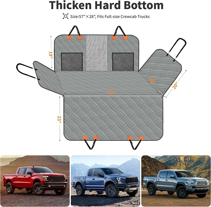 Dog Seat Cover 400LBS Hard Bottom Back Seat Extender for Large Dogs | Waterproof Polyester, Anti-Slip Surface, 3 Removable Hard Plates, Side Storage Pockets, 4-Mode Convertible, Trucks, SUVs - Image 2