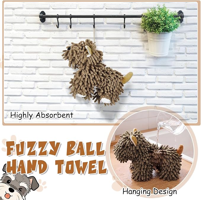 Tegeme 1 Pcs Chenille Dog Hand Towel Fuzzy Towel Absorbent Microfiber Soft for Bathroom Kitchen Washstand (Dark Brown,Standing Dog) - Image 4
