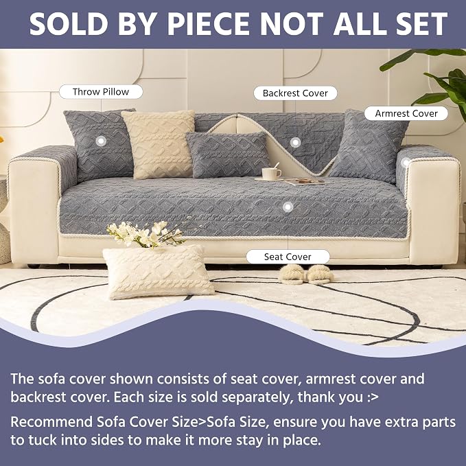OTOB All Season Couch Cover for Dogs Washable, Anti Slip Soft Plush Geometric Jacquard Love Seat Sofa Slipcovers, Kids Pet Friendly Furniture Protector Couch Covers, 1 Piece (Light Gray, 27.6"x59.1") - Image 8