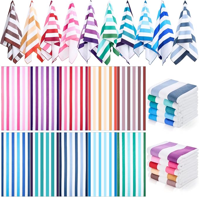 EBOOT 10 Pack Oversized Beach Towel Set Extra Large Pool Towels Microfiber Quick Dry Swim Blanket for Adult Women Men Face Hand Body Bath Travel Pool(Rainbow Color,36 x 72 Inch,Color Stripe) by eBoot