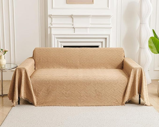 AIVIA Couch Cover Sheet Blanket, Slipcover for 3-4 Cushion High Backed Backrest Sofa, Extra Large Furniture Decor L Shape U-Shaped Sectional Protector for Cats Dogs Pets (Khaki, 91” x 134”) by AIVIAChairCouchSofaCoverThrowBlanket