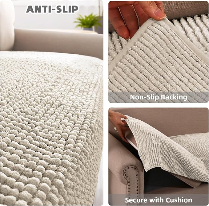 Flamingo P Chenille Dog Bed Cover Thick Loveseat Cover for Dogs Washable Pet Sofa Cover Protector Non-Slip Couch Covers for 2 Cushion Couch Furniture Protector Pet Friendly, 35" x62" Ivory - Image 2