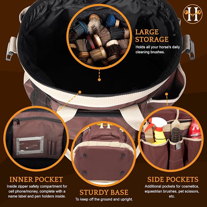 Huntley Equestrian Deluxe Grooming Bag Perfectly Designed Easy Access Multi Pocket Zipper Top Closure Double Handles Shoulder Strap Exterior Pockets - Image 5