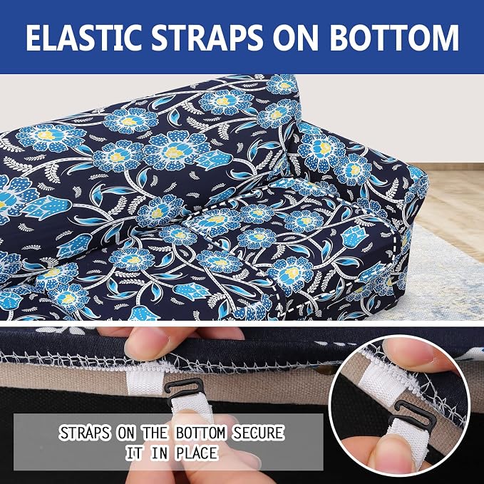 hyha Stretch Couch Cover, Sofa Covers for 2 Separate Cushion Couch Washable | Loveseat Cover, Floral Pattern, Printed, 3 Pieces, 2 Seater Furniture Protector with Elastic Bottom for Dogs, Pet Friendly - Image 5