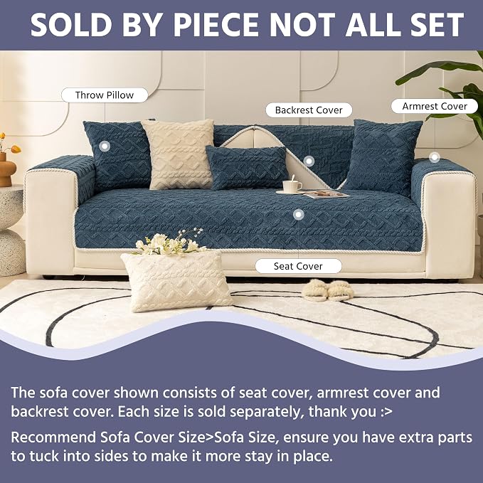 OTOB All Seasons Couch Covers for 3 Cushion Couch Sofa, Washable & Non Slip Geometric Jacquard Plush Sofa Slipcovers Pet Friendly Soft Furniture Cover Protector, 1 Piece (Hazy Blue, 27.6"x70.9") - Image 7