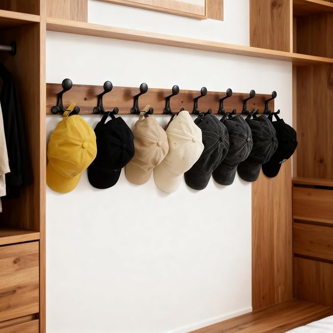 SKOLOO 43-Inch Wood Coat Rack Wall Mount with 8 Triple Hooks - Ideal for Family Entrances, Classrooms, and Pet Supplies Storage - Perfect Coat Hooks for Wall,Charred Golden Brown, Pack of 2 - Image 4