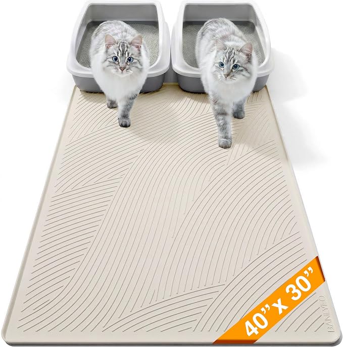 Cat Litter Box Mat - XL Extra Large Size 40 x 30 in, Water Proof, Kitty Litter Trapping Mat, Easy to Clean, Scatter Control, Odorless, Pet Supplies for Indoor Cats, Warm Beige by BANLYEO