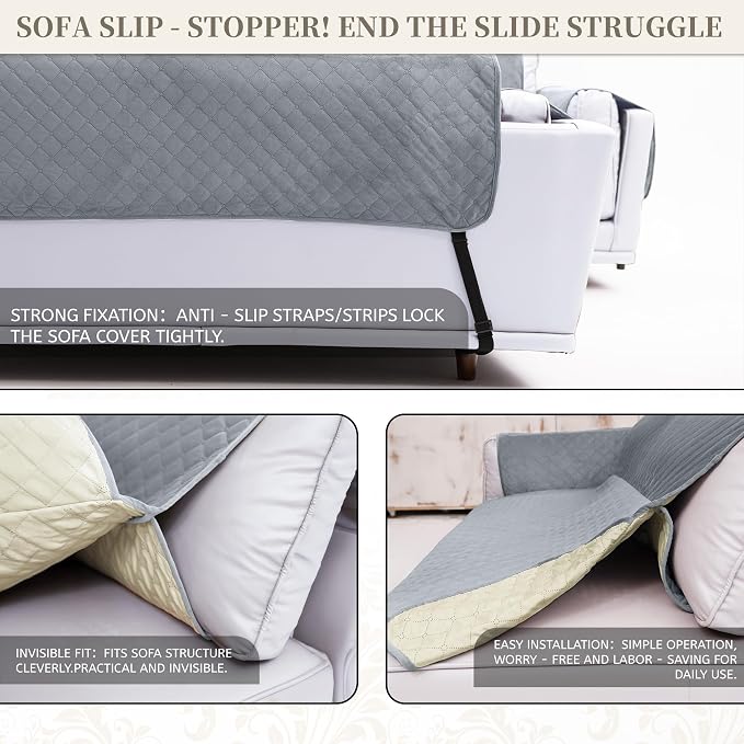 Sectional Couch Covers for Dogs 100% Waterproof Corner L Shaped Sofa Cover Pet Friendly Velvet Washable Anti Slip L Shape Modular Sofa Slipcover Protector with Pockets (Steel Gray, Small) - Image 5