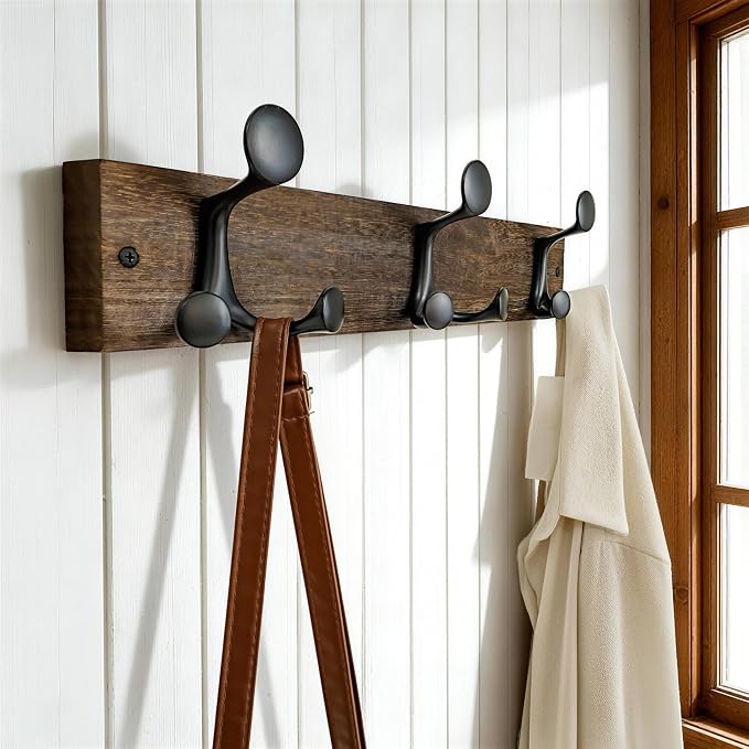 SKOLOO 17-Inch Wood Burnt Coat Rack Wall Mount with 3 Triple Hooks - Ideal for Family Entrances, Classrooms, and Pet Supplies Storage - Perfect Coat Hooks for Wall - Image 3